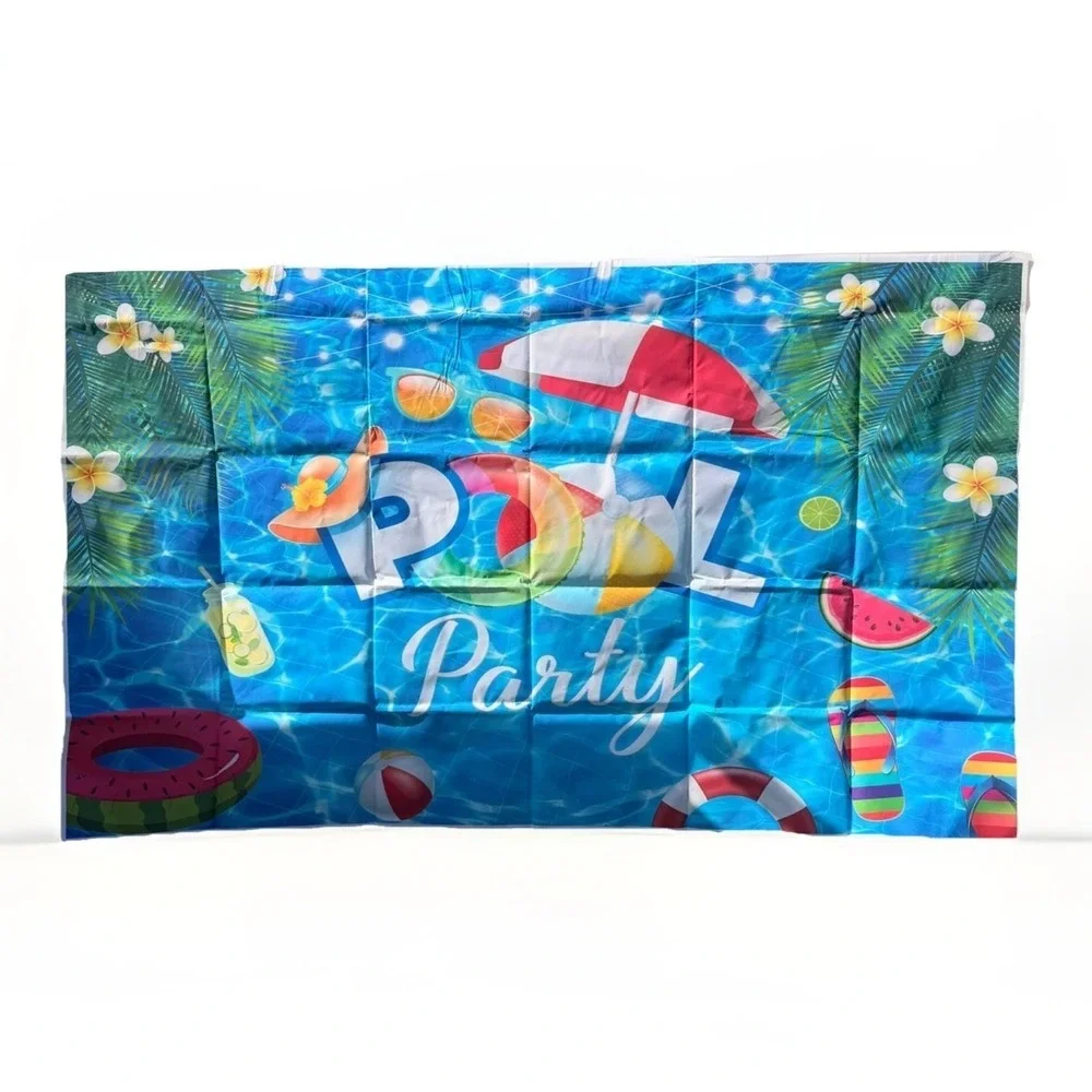 Funnytree Pool Party Themed Vinyl Backdrop Vibrant Colorful Banner 70.8